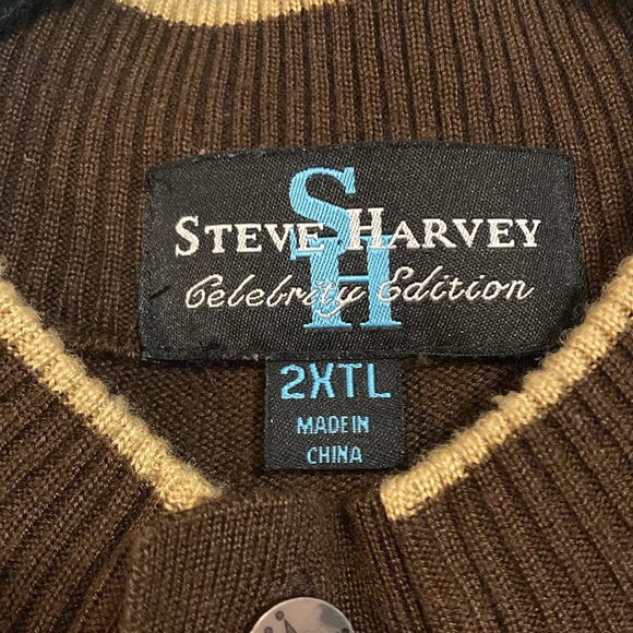 Steve Harvey Celebrity Edition Mens Size 2XTL Brown Grandpa Core Sweater Stripes - Picture 4 of 12